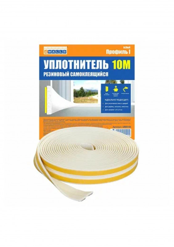 Уплотнитель для окон и дверей WALLS I-профиль резиновый белый 10м