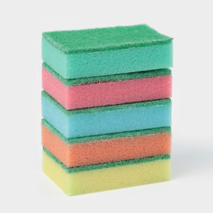 Набор губок бытовых с чистящим слоем, 9х6х2,5 см, 5шт "Стандарт"