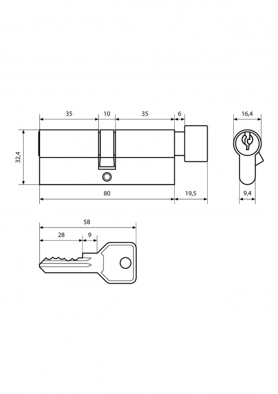 Механизм цилиндровый Z.I.80В-5K ВР 35х10х35 кл/верт Стандарт