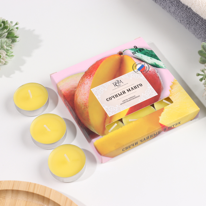 Набор чайных свечей ароматизированных , 10гр, 9штук "Сочный манго"