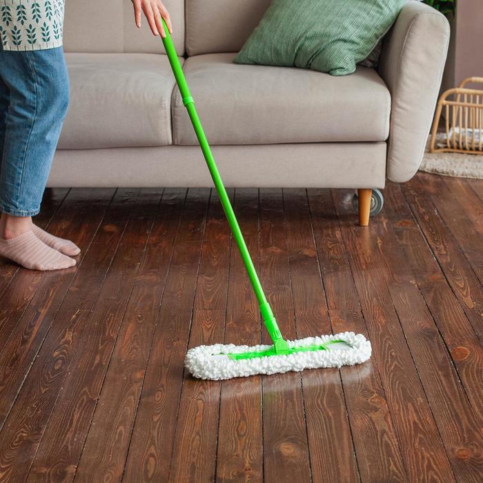 Швабра для мытья пола плоская,насадка из микрофибры 38х8см,телескопическая ручка 77-128см
